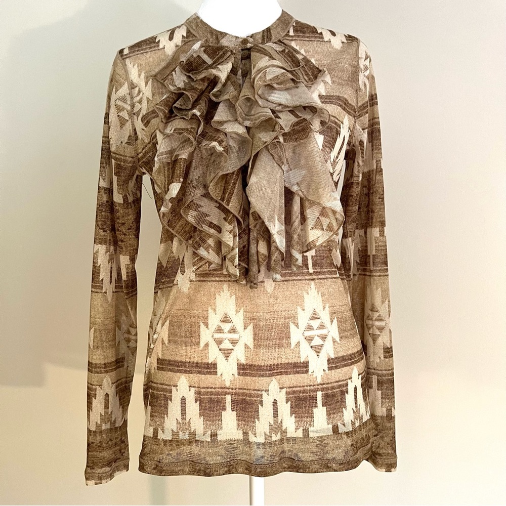 Lauren Ralph Lauren sheer camel colored print long sleeved top